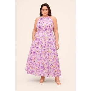 2X 18 20 Plus Size BloomChic Halter Floral Maxi Dress with Pockets